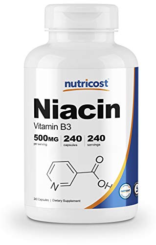 Product Cover Nutricost Niacin (Vitamin B3) 500mg, 240 Capsules - with Flushing, Non-GMO, Gluten Free