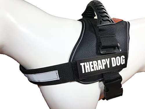 Product Cover ALBCORP Reflective Therapy Dog Vest Harness, Woven Polyester & Nylon, Adjustable Service Animal Jacket, with 2 Hook and Loop Therapy Dog Removable Patches, Large, Black