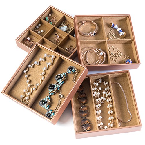 Product Cover Huji Stackable Jewelry Trays Organizer Storage Rings Earrings Bracelets Watches Necklaces (1, Camel Brown Stack-able Trays)