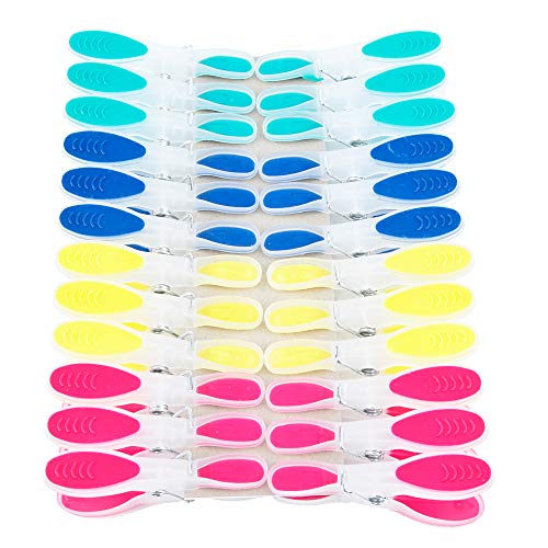Product Cover Adwaita Sturdy Non-Slip Wide Open Plastic Clothespins for Air-Drying Clothes 1 Pack(6 Pink, 6 Yellow, 6 Navy, 6 Teal)