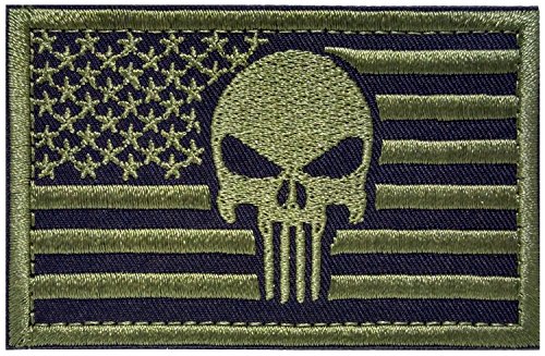 Product Cover Backwoods Barnaby Punisher USA American Flag Tactical Morale Patch with Hook & Loop (AP Olive Drab Green, 2