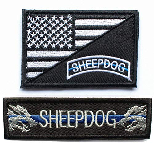 Product Cover 2pcs Bundle - Sheepdog thin blue line Tactical Morale Patch with backing Decorative Embroidered (Black)