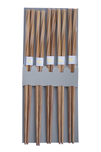 Product Cover JapanBargain 3650, Bamboo Chopsticks Reusable Japanese Chinese Korean Wood Chop Sticks Hair Sticks 5 Pair Gift Set Dishwasher Safe, 9 inch, Twist