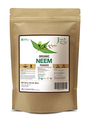 Product Cover Just Jaivik 100% Organic Neem Leaves Powder - USDA Certified Organic, 227 gms / 1/2 LB Pound / 08 Oz - Azadirachta Indica - Promoting healthy hair and clear skin (AN USDA Organic Certified Herb)