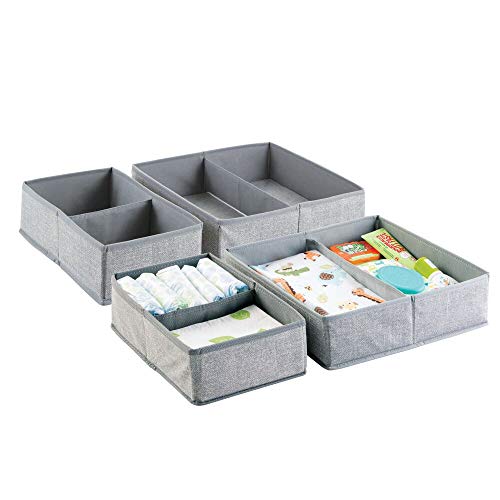 Product Cover mDesign Soft Fabric Dresser Drawer and Closet Storage Organizer Set for Child/Kids Room, Nursery, Playroom, Bedroom - Rectangular Organizer Bins with Textured Print - Set of 4 - Gray