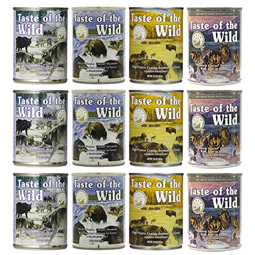 Product Cover Taste of the Wild Grain-Free Canned Dog Food Variety Pack - Wetlands, Pacific Stream, High Prairie, and Sierra Mountain Pack of 12, 13.2 Ounce cans