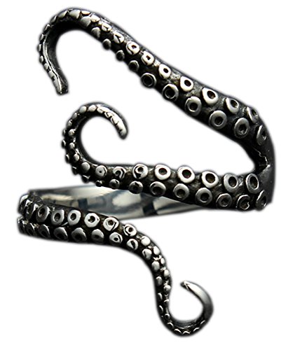 Product Cover 316L Stainless Steel Pirate Octopus Tentacles Black S-shaped One Size Opening Ring