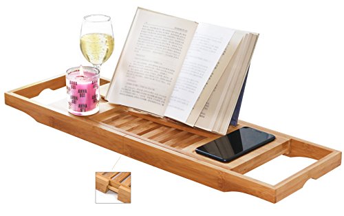 Product Cover DOZYANT Bamboo Bathtub Tray Caddy Wooden Bath Tray Table with Extending Sides, Reading Rack, Tablet Holder, Cellphone Tray and Wine Glass Holder