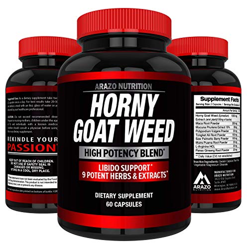 Product Cover Premium Horny Goat Weed Extract with Maca Root, Ginseng, Muira Puama and L-Arginine - for Men and Women - 100% Pure Herbal Nutritional Supplement - Arazo USA