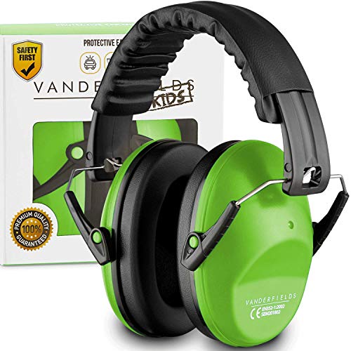 Product Cover Vanderfields Earmuffs for Kids - Hearing Protection Muffs For Children Small Adults Women - Foldable Design Ear Defenders Protector with Adjustable Padded Headband for Optimal Noise Reduction - Green