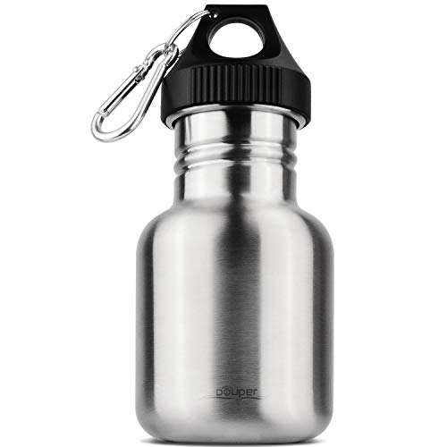 Product Cover Douper Single Wall Water Bottle with Metal Buckle Stainless Steel Wide Mouth Sports Water Bottle 12oz Capacity Anti-Leakage Uninsulated Perfect for Hiking Cycling Camping Running
