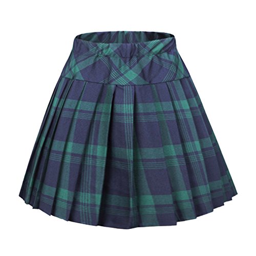 Product Cover Urban CoCo Women's Elastic Waist Tartan Pleated School Skirt (Medium, Series 1 Green)