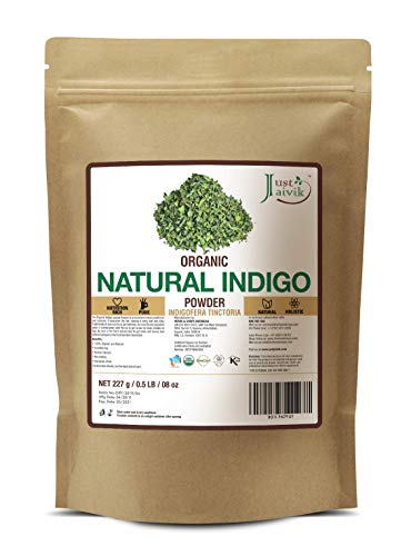 Product Cover Just Jaivik 100% Organic Indigo Powder - 227 gms / 1/2 LB Pound / 08 Oz - Indigofera Tinctoria- A 100% Organic Hair Dye - Color your hair dark brown to black with Henna