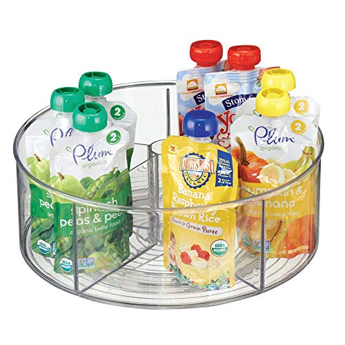 Product Cover mDesign Divided Lazy Susan Turntable Storage Container for Kitchen Cabinet, Pantry, Refrigerator, Countertop Food Safe - Spinning Organizer for Kids/Toddler's Food Pouches - 5 Sections, Clear
