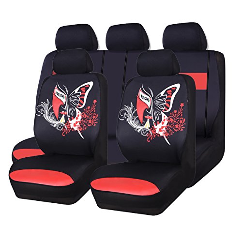 Product Cover NEW ARRIVAL- CAR PASS 11PCS Insparation Universal Seat Covers Set Package-Universal fit for Vehicles,Cars With 5mm Composite Sponge Inside,Airbag Compatiable (Black with red color)