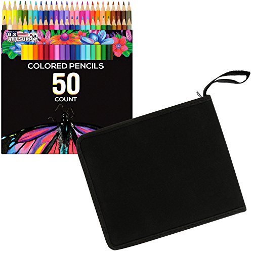 Product Cover US Art Supply 50 Piece Adult Coloring Book Artist Grade Colored Pencil Set and Bonus Zippered Carry Case