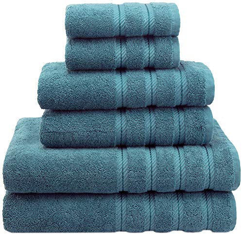 Product Cover Soft Absorbent Luxury Turkish Towel Set - Premium, Ringspun Cotton Hotel & Spa Quality Fluffy Plush 2 Washcloths 2 Hand & 2 Bath Towels by American Soft Linen (6-Piece Towel Set - Colonial Blue)