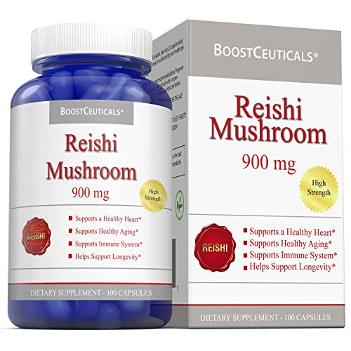 Product Cover BoostCeuticals Reishi Mushroom 900mg 100 Ideal No Additives Reishi Mushroom Capsules - Vegan - Non GMO Gluten Free Pure Natural Ganoderma Lucidum Mushroom Supplement