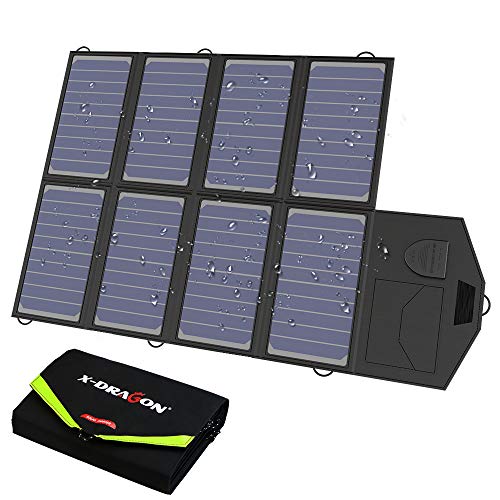 Product Cover X-DRAGON Solar Charger, 40W Solar Panel Charger (5V USB with SolarIQ + 18V DC) Water Resistant Laptop Charger Compatible with Cellphone, Notebook, Tablet, iPhone, Samsung, Android, Camping, Outdoor
