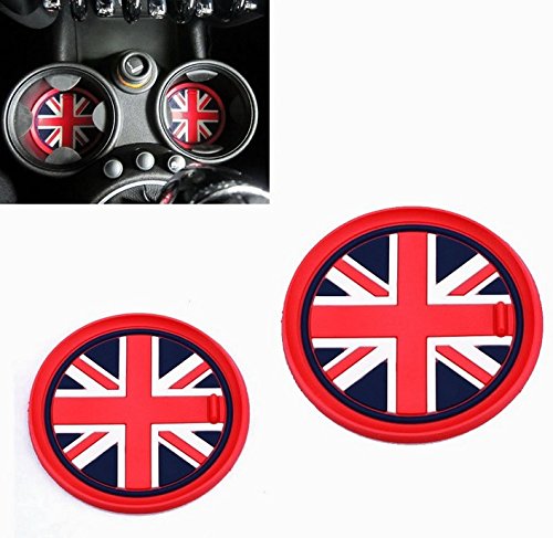 Product Cover VCiiC (2 73mm Red Union Jack UK Flag Style Soft Silicone Cup Holder Coasters for Mini Cooper R55 R56 R57 R58 R59 Front Cup Holders