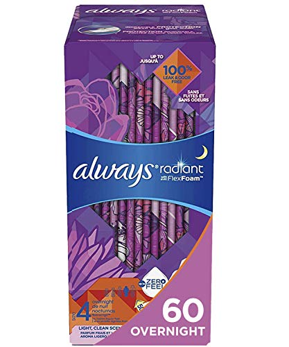 Product Cover Always Radiant Feminine Pads for Women, Size 4, 60 Count, Overnight Absorbency, With Wings, Scented (20 Count, Pack of 3 - 60 Count Total)