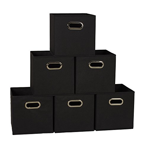 Product Cover Household Essentials 80-1 Foldable Fabric Storage Bins | Set Of 6 Cubby Cubes With Handles | Black
