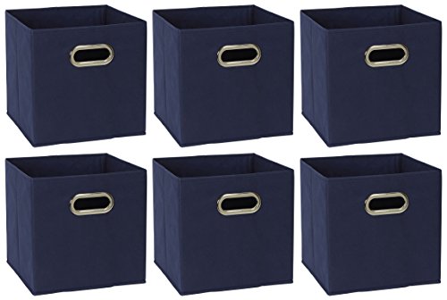 Product Cover Household Essentials 81-1 Foldable Fabric Storage Bins | Set Of 6 Cubby Cubes With Handles | Navy Blue