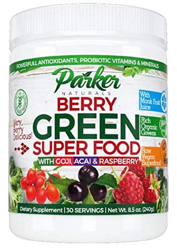 Product Cover Berry Green Superfood Powder with Organic Greens & Organic Fruits, Enzymes, Probiotics, Antioxidants, Vitamins, Minerals - Alkalize & Detox - Non GMO, Vegan & Gluten Free - 240 Grams.
