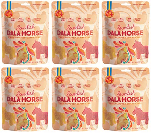 Product Cover 100% Swedish Gummy Candy Dala Horse Fruit Flavored Gummies Clean Candy Gelatin Free and Gluten Free Pack of 6