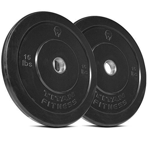 Product Cover TITAN Fitness Pair 15 lb Olympic Bumper Plate Black Benchpress Strength Training