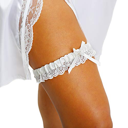 Product Cover LR Bridal Ivory Wedding Bridal Garter with Rhinestone Satin Bow and lace for Brides