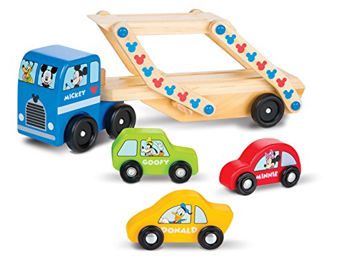 Product Cover Melissa & Doug Mickey Mouse Car Carrier Truck and Cars Wooden Toy Set With 1 Truck and 3 Cars