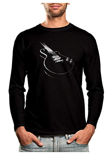 Product Cover Gift for Guitarist - Cool Musician Electric Guitar Printed Long Sleeve T-Shirt Medium Black