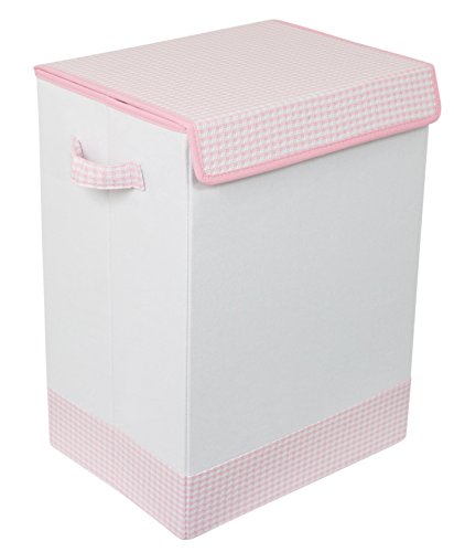 Product Cover BIRDROCK HOME Baby Clothes Hamper with Lid - Folding Cloth Hamper with Handles - Dirty Clothes Sorter Bin - Easy Storage - Collapsible - Pink and White