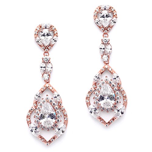 Product Cover Mariell Gorgeous 14K Rose Gold Plated CZ Chandelier Dangle Wedding Earrings - Blush Bridal & Prom Jewelry