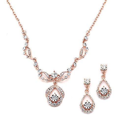 Product Cover Mariell 14K Rose Gold Vintage Crystal Necklace and Earrings Jewelry Set for Prom, Bridal and Bridesmaids