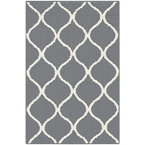 Product Cover Maples Rugs Rebecca Contemporary Kitchen Rugs Non Skid Accent Area Carpet [Made in USA], 2'6 x 3'10, Grey/White