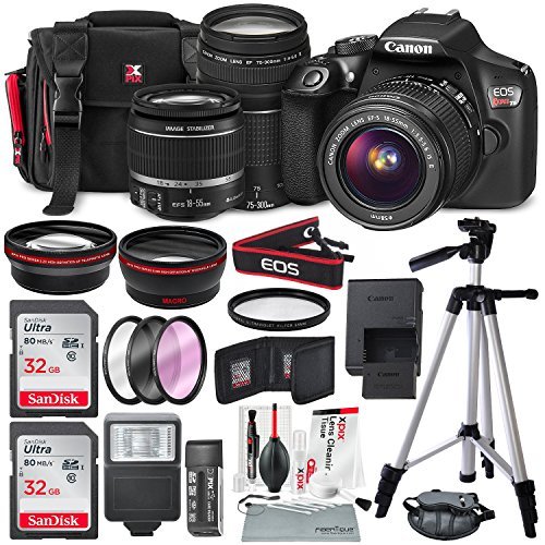 Product Cover Canon EOS Rebel T6 DSLR Camera with EF-S 18-55mm f/3.5-5.6 is II Lens, EF 75-300mm f/4-5.6 III Lens, 64GB, Along with Deluxe Accessory Bundle