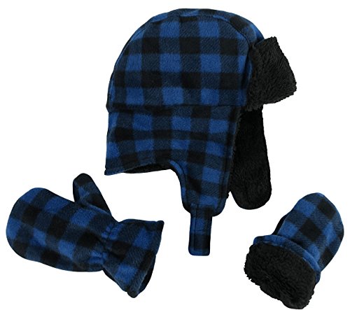 Product Cover N'Ice Caps Little Boys and Baby Buffalo Plaid Fleece Trooper Hat Mitten Set
