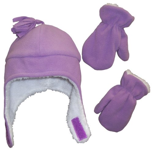 Product Cover N'Ice Caps Little Girls and Baby Sherpa Lined Warm Fleece Pilot Hat Mitten Set