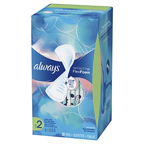 Product Cover Always Infinity Feminine Pads for Women, Size 2, 96 Count, Heavy Absorbency, Unscented (32 Count, Pack of 3-96 Count Total)