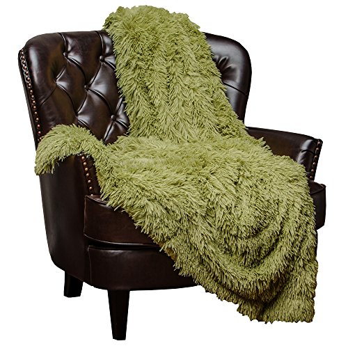 Product Cover Chanasya Super Soft Shaggy Longfur Throw Blanket - Snuggly Fuzzy Faux Fur Lightweight Warm Elegant Cozy Plush Sherpa Fleece Microfiber Blanket - for Couch Bed Chair Photo Props - (50x65)- Green