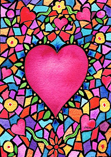 Product Cover Toland Home Garden Kaleidoscope Heart 28 x 40 Inch Decorative Colorful Valentine Mosaic House Flag - 1010785