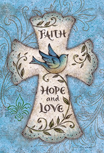 Product Cover Toland Home Garden Hope and Love 12.5 x 18 Inch Decorative Blue Bird Religious Cross Easter Faith Garden Flag