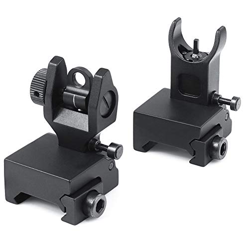 Product Cover Feyachi Flip Up Rear Front and Iron Sights with Elevation Best Backup fits Picatinny & Weaver Rails Black