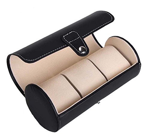Product Cover Iremico Faux Leather 3 Pcs Roll Watch Organizer Bracelets Storage Case-Black