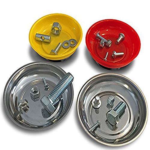 Product Cover OCM 4 Pack Magnetic Parts Tray Set, Includes 2 Stainless 4 1/4-inch Diameter Bowls, 2 Impact-Resistant Color Coded Bowls