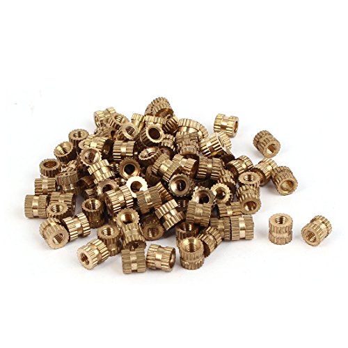 Product Cover uxcell a16041800ux0827 M3 x 5mm x 5.3mm Brass Cylindrical Knurled Threaded Insert Embedded Nuts 100PCS