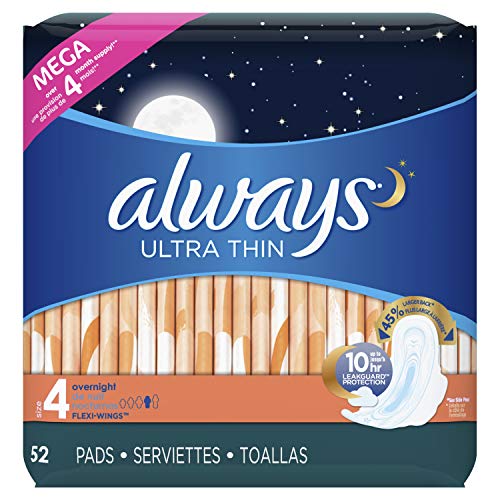 Product Cover Always Ultra Thin, Size 4, Overnight Pads With Wings, Unscented, 52 Count (Pack of 3)