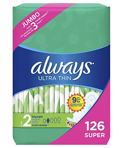 Product Cover Always Ultra Thin Feminine Pads with Wings for Women, Size 2, 126 Count, Super Absorbency, Unscented (42 Count, Pack of 3 - 126 Count Total)